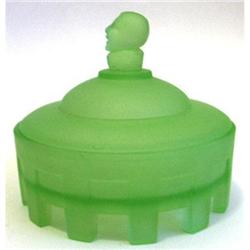 COURT JESTER Green Satin Glass Powder Jar #1476897