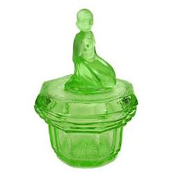 Green EGYPTIAN Art Deco Glass Powder Jar #1476922