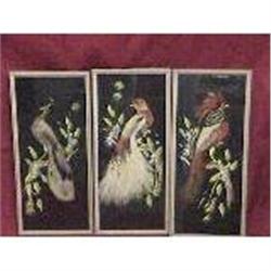 Set of 3 Antique Feather picture of Birds #1489534