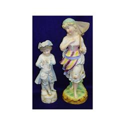 Ceramic Blue Boy Butterfly Catcher Girl Statues#1490036