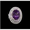 Image 2 : 14KT Two-Tone Gold 8.70 ctw Amethyst and Diamond Ring