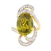 Image 2 : 11.10 ctw Oval Mixed Green Zircon And Round Brilliant Cut Diamond Ring - 18KT Ye