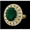 Image 1 : 6.63 ctw Emerald and Diamond Ring - 14KT Yellow Gold