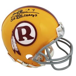 Redskins Joe Theismann "SB XVII Champs" Signed Yellow TB Rep Mini Helmet JSA