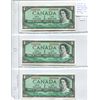 Lot of 3 Consecutive Serial Number 1954 Modified Portrait $1 notes. Beattie-Rasminsky signatures. W/