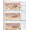 Image 1 : Lot of 3 Consecutive Serial Number 1986 $2 notes. Thiessen-Crow signatures. BUW Prefix. Serial Numbe