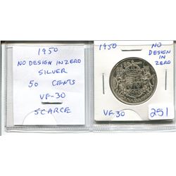 1950 No Design in Zero Silver 50 cents. VF-30. Scarce.