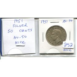1951 Silver 50 cents. AU-50. Nice.