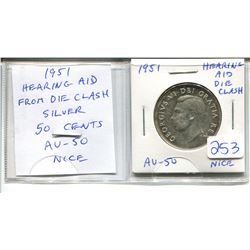 1951 Hearing Aid Silver 50 cents. Hearing Aid in the king’s ear from a Die Clash. An interesting and