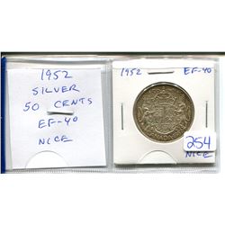 1952 Silver 50 cents. The last 50 cents issued for King George VI. EF-40. Nice.