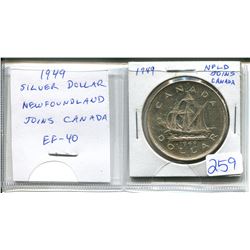 1949 Silver Dollar. Commemorates Newfoundland joining Canada as its 10th province. Coin depicts John