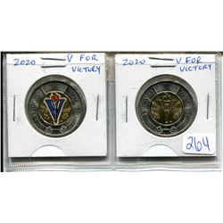 Lot of 2 2020 V For Victory Toonies. Includes colourized and regular. Both BU from a roll.