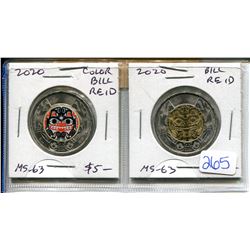 Lot of 2 2020 Bill Reid Toonies. Includes colourized and regular. Both BU from a roll.