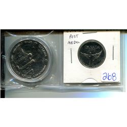 Lot of 2 Canadian medals: Royal Canadian Mint medal and 2000 Canada Post medal. Both BU.