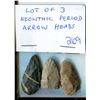 Image 1 : Lot of 3 Neolithic Period Arrow Heads.