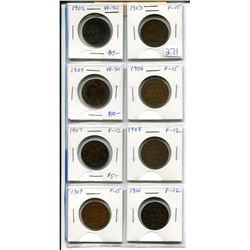 Lot of 8 different Canadian Edward VII Large Cents: 1902, 1903, 1904, 1906, 1907, 1908, 1909, & 1910