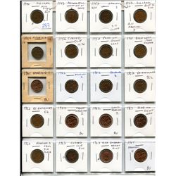Lot of 20 different Canadian Errors and Varieties. All are small cents from 1940 to 1964. Includes D