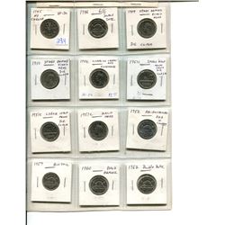 Lot of 12 different Canadian Errors and Varieties. All are nickel 5 cents from 1945 to 1962. Include