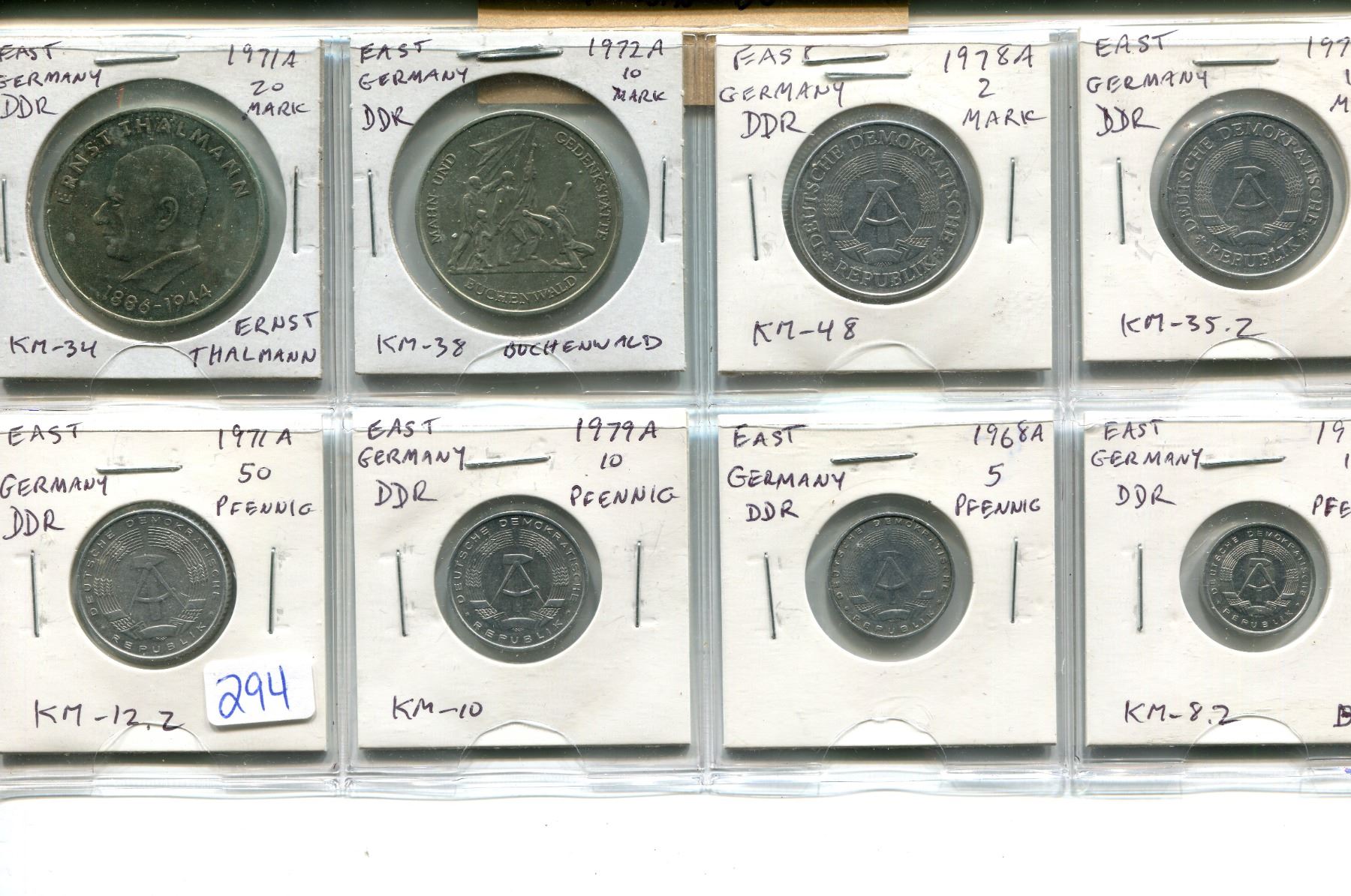 Lot of 8 different East German (DDR) coins including high denominations