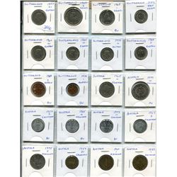 Lot of 20 different Swiss and Austrian coins. 10 from Switzerland 1884 – 1982 and 10 from Austria 19