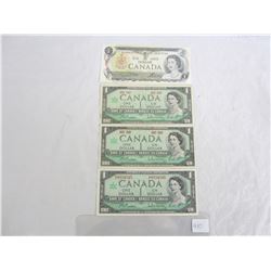 Lot of 4 Canadian One Dollar Bills 3-1967,1-1973