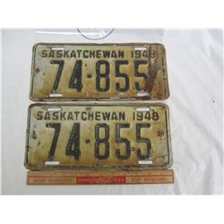 Matching Pair of 1948 Sask. License Plates