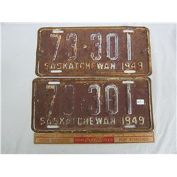Matching Pair of 1949 Sask. License Plates
