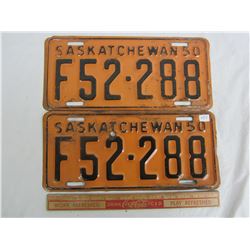 Matching Pair of 1950 Sask. License Plates