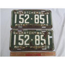 Matching Pair of 1956 Sask. License Plates