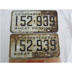 Matching Pair of 1959 Sask. License Plates