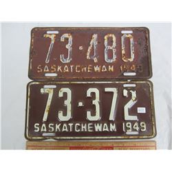 2 Non Matching 1948 Sask. License Plates