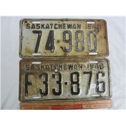 2 Non Matching 1949 Sask. License Plates