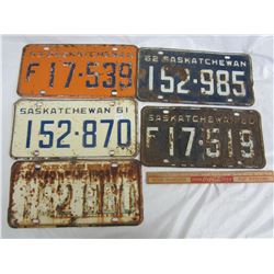 Lot of 5 Sask. License Plates 1960's