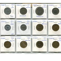 Lot of 12 Greek coins including 1922 10 Lepta plus Aristotle & Democritus. One coin Unc.
