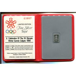 Official Limited Edition Commemorative Silver Ingot of the 1988 Calgary Olympics. One gram .999 pure