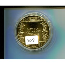 Battle of Lapiths and Centaurs. From the Ancient Greece medals series. A beautiful gold-plated bronz