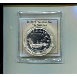 2013 Polar Bear $10. .9999 pure silver. Housed in a hard plastic holder. Only 38,555 sold. Proof.