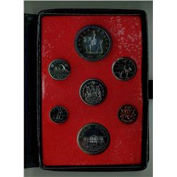 1973 7-coin Specimen set in original case of issue. Includes silver dollar that celebrates the 100th