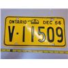 Image 1 : 1966 Ontario license plate