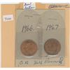 Image 1 : (2) Half Penny 1966 + 1967 Great Britain