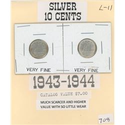Lot Of 2 Ten Cent Coins (Canadian) 1943 And 1944