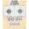 Image 1 : Lot Of 2 Ten Cent Coins (Canadian) 1943 And 1944