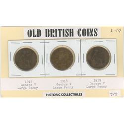 Lot Of 3 Large Pennies (British 1917 + 1918 + 1919