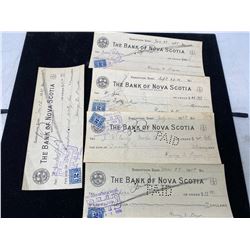 Lot Of 5 Band Of Nova Scotia Cheques With 2 Cent Stamps (1920's)
