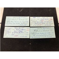 Lot Of 4 Bank Of Montreal Cheques (1950's) Paid to McColl Frontenac Oil