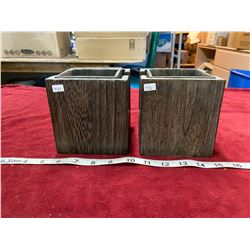 2 Wood/Glass Vases