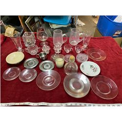 Lot Of Misc. Glassware - Dessert Plates + Candle Holders + Etc.