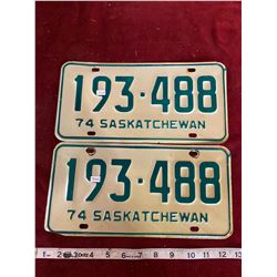 (2) Saskatchewan License Plates 1974