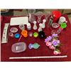 Image 6 : Lot Of Misc. Items - Sundae Glasses + Plastic Kids Kitchen Items + Decretive Flowers
