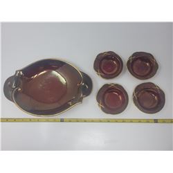 Carlton ware Rouge Royale dish & 4 nut bowls